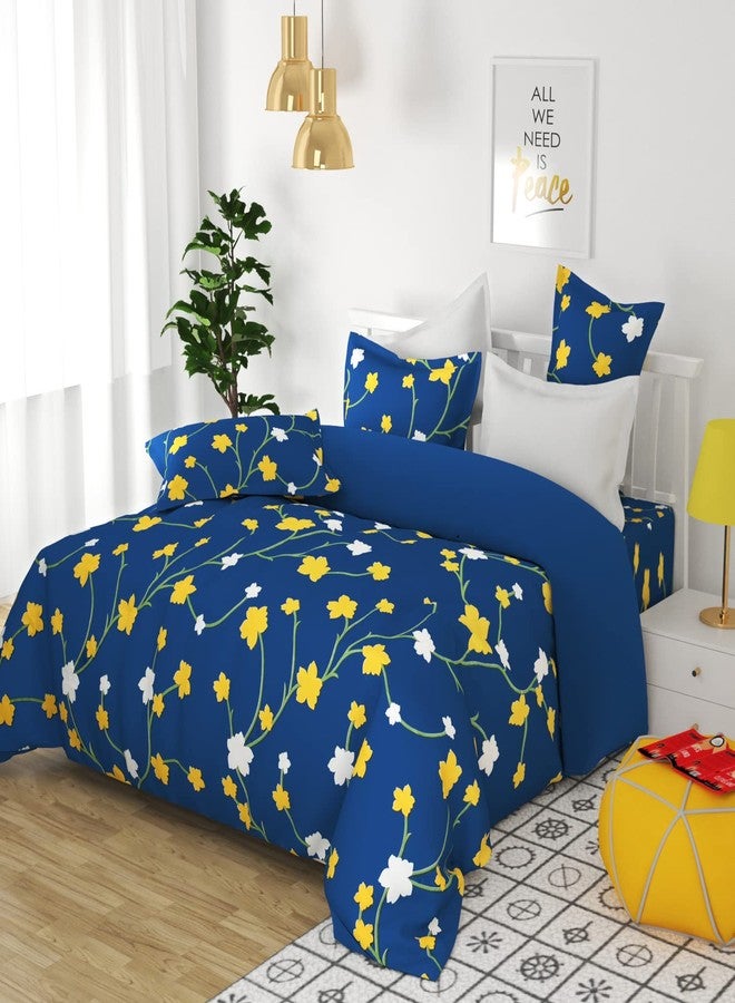 BSB HOME Floral Printed Glace Cotton 180 Tc with 200 GSM 3 Piece Bedding Set 1 Double Bedsheet 2 Pillow Covers Bedsheet Size-90 x 90 Inches Pillow Cover Size-17 x 27 Inches - Blue and Yellow - Image 4