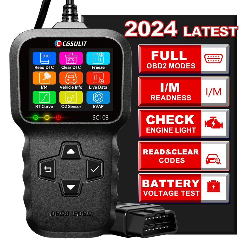OBD2 Scanner CGSULIT SC103 Car Code Reader Diagnose Check Engine Light Smog Check DTCs Scan Tool Live Data Stream Voltage Test for Vehicles Since 1996