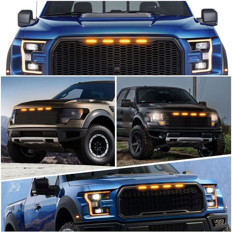 AutoBizarre Set of 4 pcs Amber/Yellow/Orange Raptor Style Car Front Grill DRL Daytime Running Lights Emergency Warning Off-Roading Light Shell lights for All Cars, Vans, SUV, Trucks (Smoked Lens) - Image 3