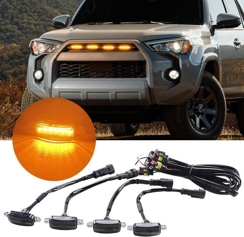 AutoBizarre Set of 4 pcs Amber/Yellow/Orange Raptor Style Car Front Grill DRL Daytime Running Lights Emergency Warning Off-Roading Light Shell lights for All Cars, Vans, SUV, Trucks (Smoked Lens) - Image 1