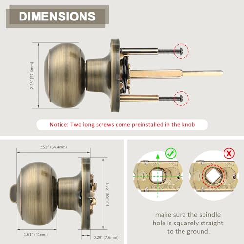 Probrico Entrance Door Knobs Door Lock Keyed Alike Lockset Antique Brass Same Key Round Ball Entry Door Knobs Pack of 3 - Image 5