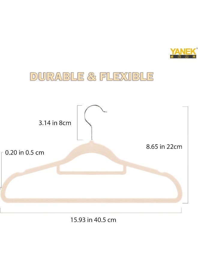 يانيك شماعات يانيك المخملية المقاومة للانزلاق | رفيعة جدًا | متينة | خطاف دوار ٣٦٠ درجة | للبدلات والفساتين والقمصان (بيج، ١٠٠) - Image 2
