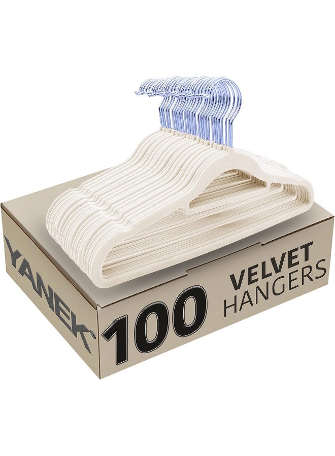 يانيك شماعات يانيك المخملية المقاومة للانزلاق | رفيعة جدًا | متينة | خطاف دوار ٣٦٠ درجة | للبدلات والفساتين والقمصان (بيج، ١٠٠) - Image 4