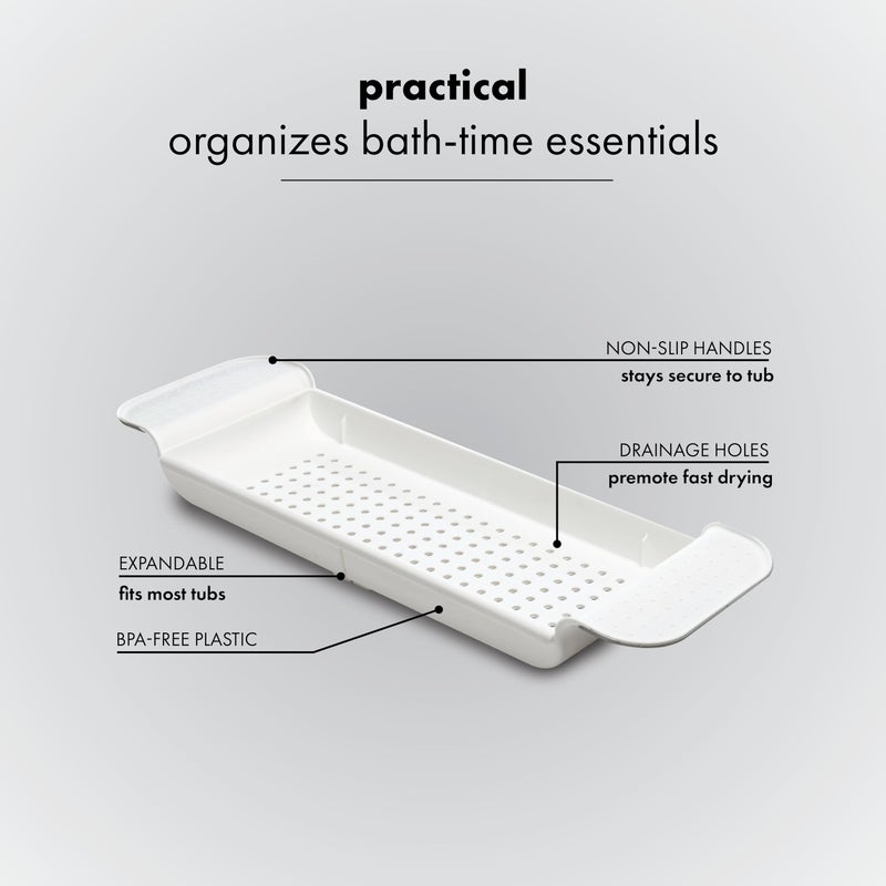 madesmart Expandable Bath Shelf, Adjustable Bathtub Tray for Bath-Night, Holds Glasses, Soaps, Toys & Bath Essentials, Non-Slip Grip, Fits Most Tubs, White - Image 4