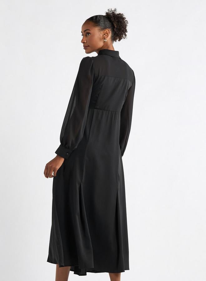 سبلاش فيڤ فستان قميص إيه لاين سادة بأكمام طويلة - Image 3