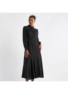 FAV Solid A-line Shirt Dress with Long Sleeves  - Image 1