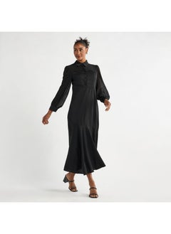 FAV Solid A-line Shirt Dress with Long Sleeves  - Image 2
