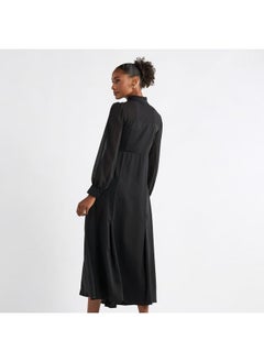 FAV Solid A-line Shirt Dress with Long Sleeves  - Image 3