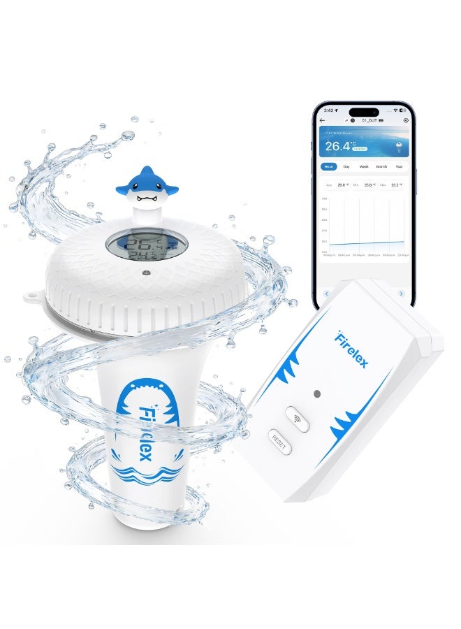 INKBIRDPLUS مقياس حرارة لاسلكي للمسبح مع بوابة واي فاي، مقاوم للماء بمعيار IPX7، مقياس حرارة ذكي عائم على شكل سمكة قرش لطيف، يعمل بتطبيق الهاتف، حساس درجة حرارة لمسابح السباحة وحمامات الأطفال - Image 1