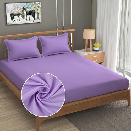 FRESH FROM LOOM Microfiber Solid Plain Queen Size Bedsheet Set -, 240 TC, Hypoallergenic, Includes 2 Pillow Covers (Size- 90x95 inch | Purple| Solid) - Image 1