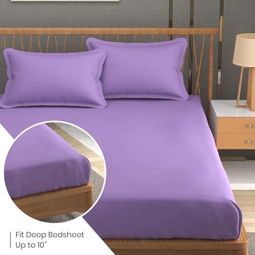 FRESH FROM LOOM Microfiber Solid Plain Queen Size Bedsheet Set -, 240 TC, Hypoallergenic, Includes 2 Pillow Covers (Size- 90x95 inch | Purple| Solid) - Image 4