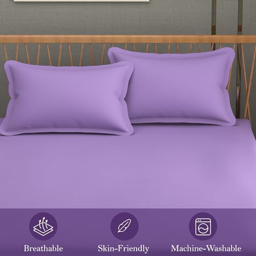 FRESH FROM LOOM Microfiber Solid Plain Queen Size Bedsheet Set -, 240 TC, Hypoallergenic, Includes 2 Pillow Covers (Size- 90x95 inch | Purple| Solid) - Image 2