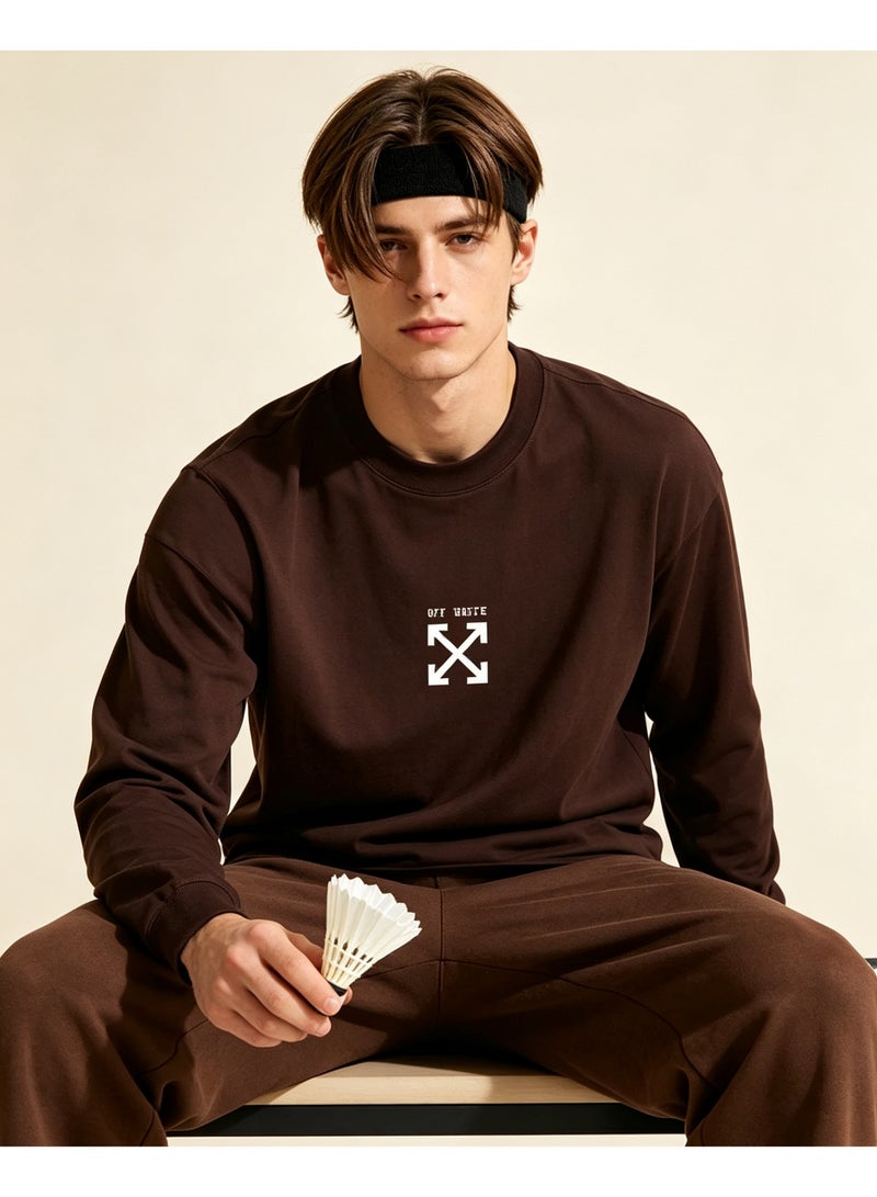 OFF-WHITE couple spring and autumn heavy cotton loose long sleeve T-shirt for men and women - Image 1