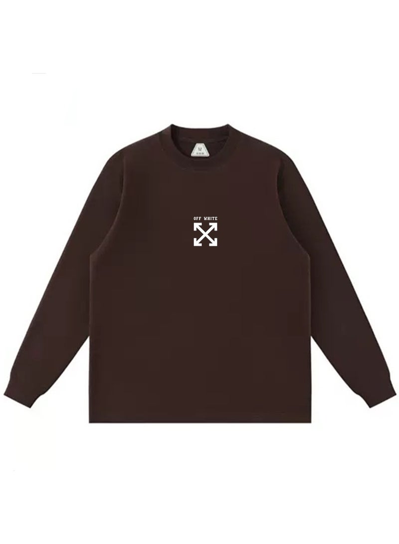OFF-WHITE couple spring and autumn heavy cotton loose long sleeve T-shirt for men and women - Image 3