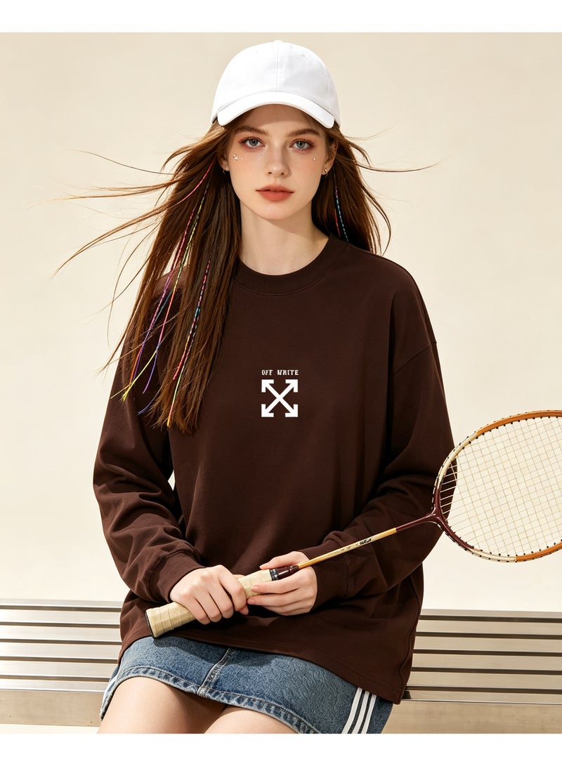 OFF-WHITE couple spring and autumn heavy cotton loose long sleeve T-shirt for men and women - Image 2