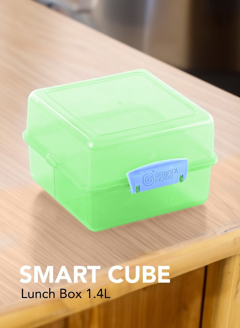 Grandi Lunch Box For Kids With 3 Compartment Smart Cube Green - Image 1