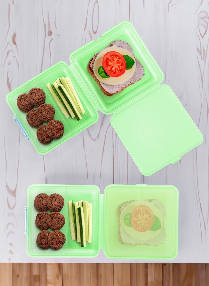 Grandi Lunch Box For Kids With 3 Compartment Smart Cube Green - Image 3