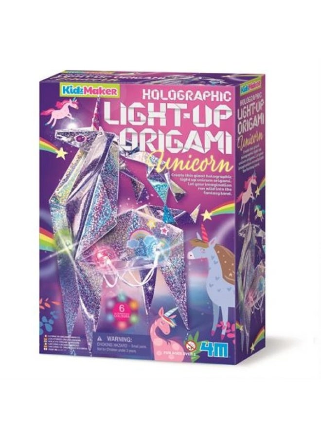 4m KidzMaker Holographic Light Up Origami Unicorn – DIY Craft Kit with Paper, LED Lights, and Instructions to Create a Glowing Unicorn Decoration – Creative Activity for Kids Ages 5+ | 00-04776 - Image 1