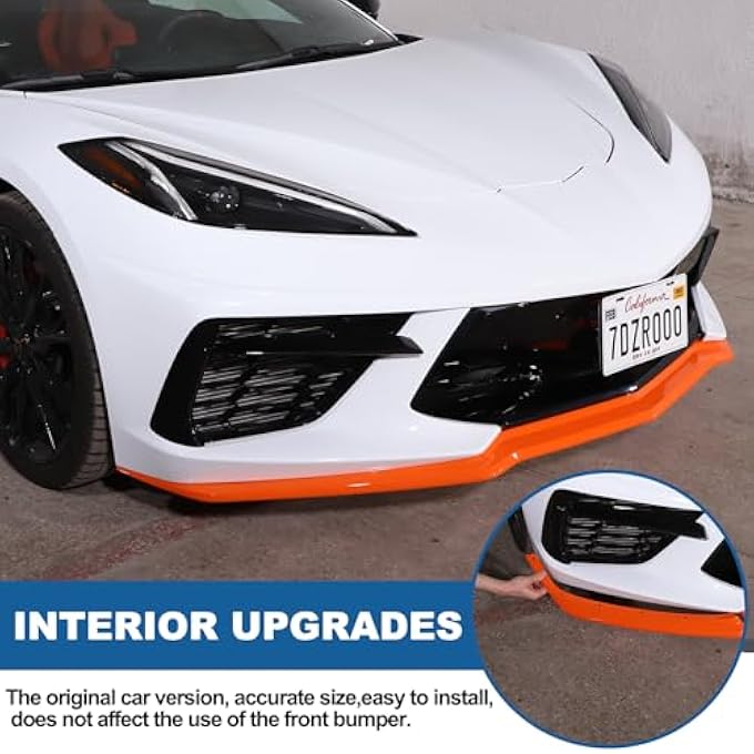 Sekhyna Replacement Front Bumper Lower Lip Splitter Compatible with Chevrolet Corvette C8 GM Z51 2020 2021 2022 2023 ABS Plastic 3PCS Front Bumper Air Intake Lower Lip Protection Trim Spoiler (Orange) - Image 4