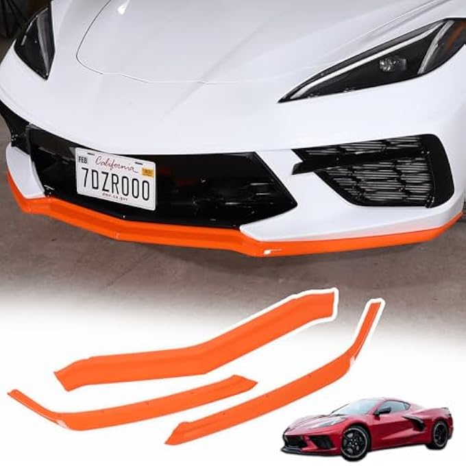 Sekhyna Replacement Front Bumper Lower Lip Splitter Compatible with Chevrolet Corvette C8 GM Z51 2020 2021 2022 2023 ABS Plastic 3PCS Front Bumper Air Intake Lower Lip Protection Trim Spoiler (Orange) - Image 1