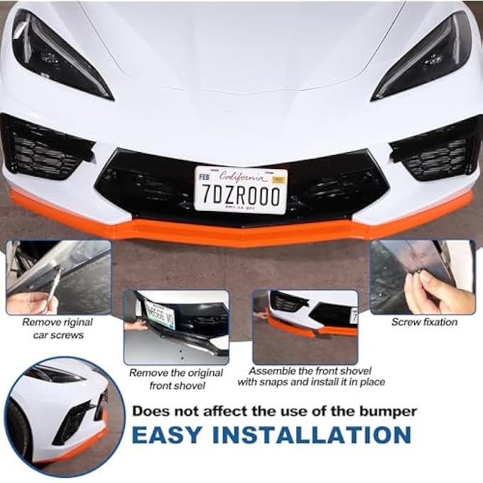Sekhyna Replacement Front Bumper Lower Lip Splitter Compatible with Chevrolet Corvette C8 GM Z51 2020 2021 2022 2023 ABS Plastic 3PCS Front Bumper Air Intake Lower Lip Protection Trim Spoiler (Orange) - Image 5