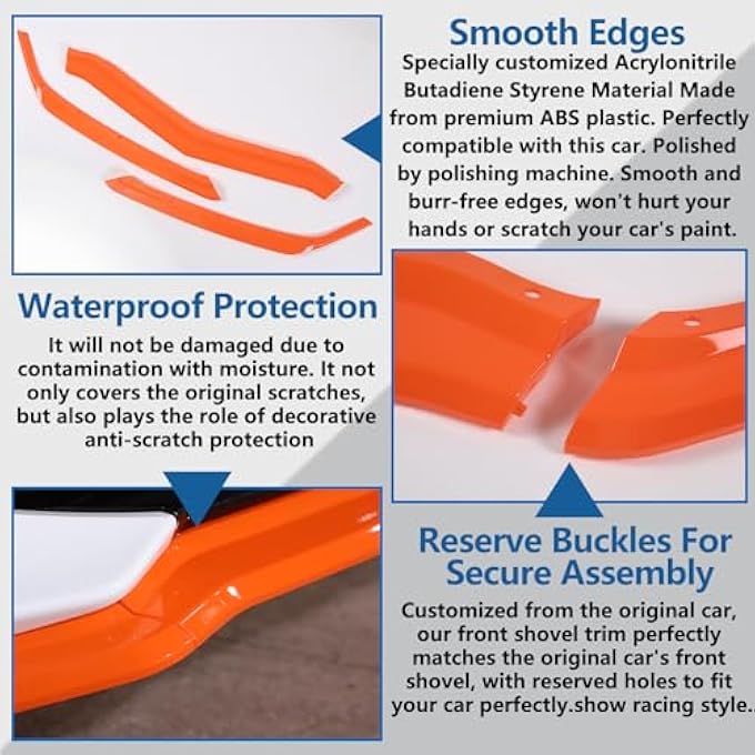 Sekhyna Replacement Front Bumper Lower Lip Splitter Compatible with Chevrolet Corvette C8 GM Z51 2020 2021 2022 2023 ABS Plastic 3PCS Front Bumper Air Intake Lower Lip Protection Trim Spoiler (Orange) - Image 3