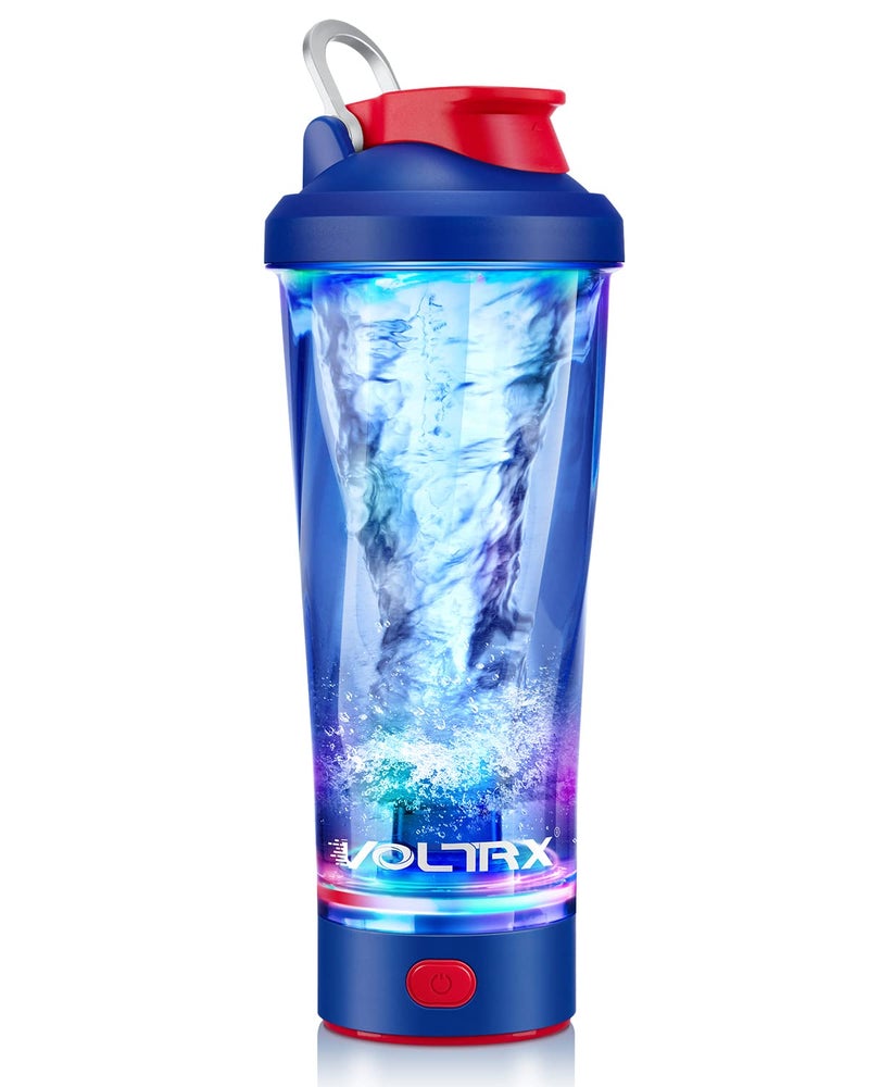 VOLTRX Electric Shaker Bottle - VortexBoost Portable USB C Rechargeable Protein Shake Mixer, Shaker Cups for Protein Shakes, BPA Free, Waterproof, Colored Light Base, 24 oz (Power Blue) - Image 1