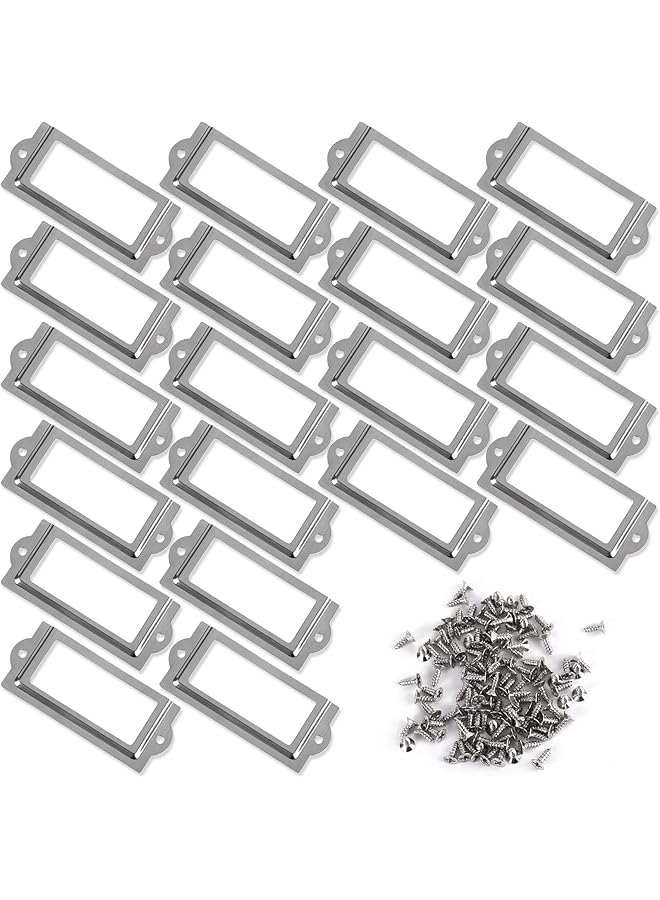 erorex 20 Pcs 80 X 35Mm Silver Metal Library Office File Drawer Cabinet Shelves Card Label Holder Frames With Screws For Drawer Box Repair Decoration Card Tag Label - Image 1