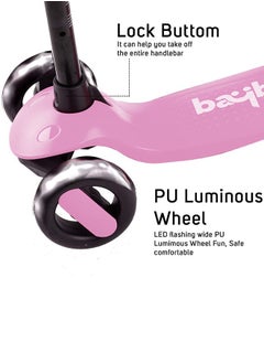 BAYBEE Baybee Alpha Skate Scooter for Kids 3 Wheel Kids Scooter with Foldable Height Adjustable Handle Baby Scooter with LED PU Wheels Kick Scooter for Baby Scooter for Kids 3-10 Year Boy Girl Light Pink  - Image 3