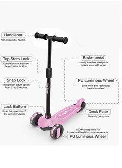 BAYBEE Baybee Alpha Skate Scooter for Kids 3 Wheel Kids Scooter with Foldable Height Adjustable Handle Baby Scooter with LED PU Wheels Kick Scooter for Baby Scooter for Kids 3-10 Year Boy Girl Light Pink  - Image 5