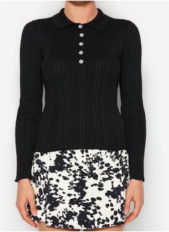 trendyol Black Polo Neck Ribbed Knitwear Sweater TWOAW21KZ0773  - Image 4