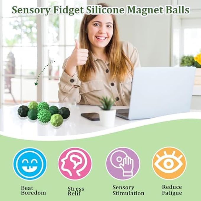 GAOQSEMG 8PCS Sensory Fidget Balls For Adults & Teens, Magnetic Attraction Stress Balls With Silicone Shell-To Calm Restless Hands and Anxious Mind, Quiet Desk Fidget Toys for Office Travel Toys Gift (Green,8) - Image 2
