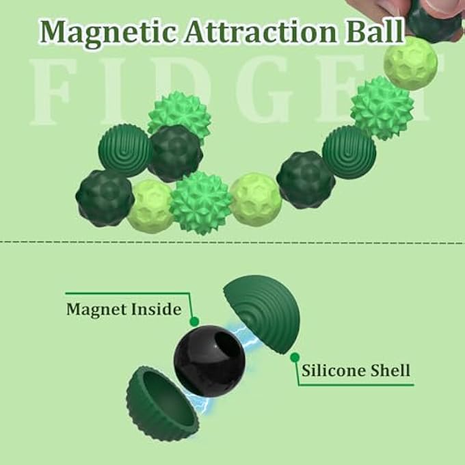 GAOQSEMG 8PCS Sensory Fidget Balls For Adults & Teens, Magnetic Attraction Stress Balls With Silicone Shell-To Calm Restless Hands and Anxious Mind, Quiet Desk Fidget Toys for Office Travel Toys Gift (Green,8) - Image 4
