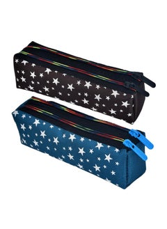 Kuber Industries Kuber Industries Pencil Pouch | Rexine Stationary Pouch | 2 Zipper Pencil Utility Pouch | Pen-Pencil Box for Kids | Star Pencil Pouch | Pack of 2 | Multi, Assorted  - Image 1