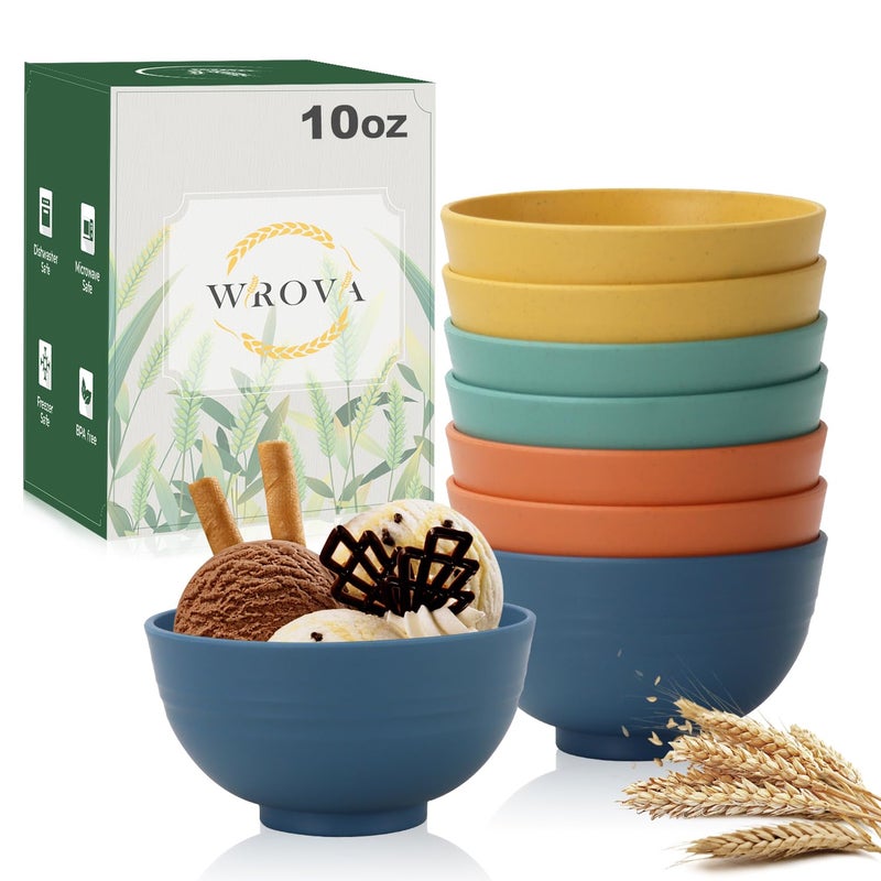 Wrova wheat straw small bowls 10oz set of 8 - Unbreakable Dessert Bowls set for kids - Mini Bowls for Ice Cream,Snack and Fruits - Microwave & Dishwasher Safe Appetizer Bowls - Image 1