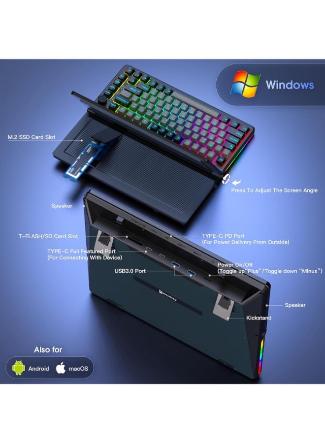 V2COM Touchscreen Mechanical Gaming Keyboard- K3 Portable Monitor Multifunctional Keyboard with 13'' Touchscreen USB/SSD Expansion Compact 82 Keys RGB LED Backlight FN-Key for Windows Mac Android