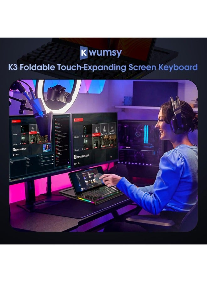 V2COM Touchscreen Mechanical Gaming Keyboard- K3 Portable Monitor Multifunctional Keyboard with 13'' Touchscreen USB/SSD Expansion Compact 82 Keys RGB LED Backlight FN-Key for Windows Mac Android