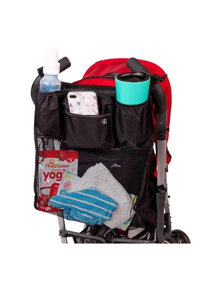 J.L. Childress Cups Cargo Universal Fit Stroller Organizer With Extra Large Storage Expandable Deep Cup Holders Multiple Zippered Pockets Unique Large Mesh Bag For Larger Items Black  - Image 2