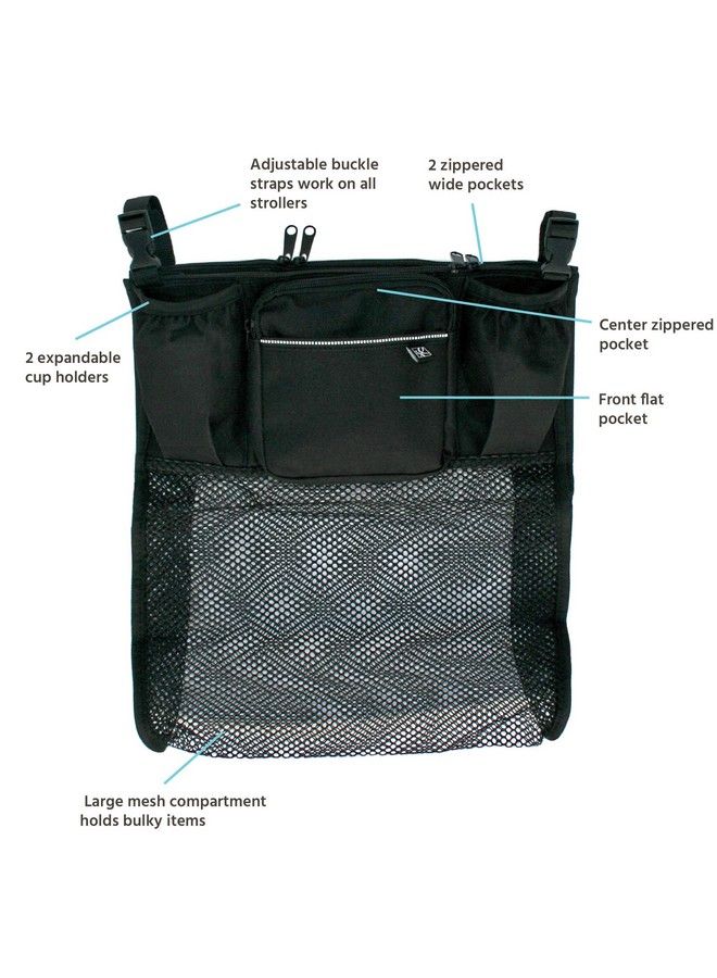 J.L. Childress Cups Cargo Universal Fit Stroller Organizer With Extra Large Storage Expandable Deep Cup Holders Multiple Zippered Pockets Unique Large Mesh Bag For Larger Items Black  - Image 3