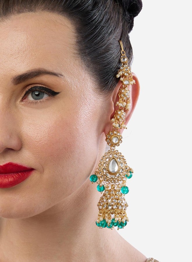 ZAVERI PEARLS Combo of 2 Multicolor Stones Beads Statement Jhumka With Ear Chain Earrings For Women-ZPFK22025 - Image 3
