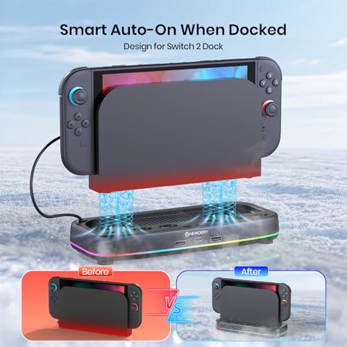 NEWDERY Cooling Fan for Nintendo Switch 2 Dual Fan Design 6 Game Card Slots 3 Wind Speeds Adjustable RGB Light Modes 3 USB Ports Dock Cooldown Accessories for Switch 2 - Image 3