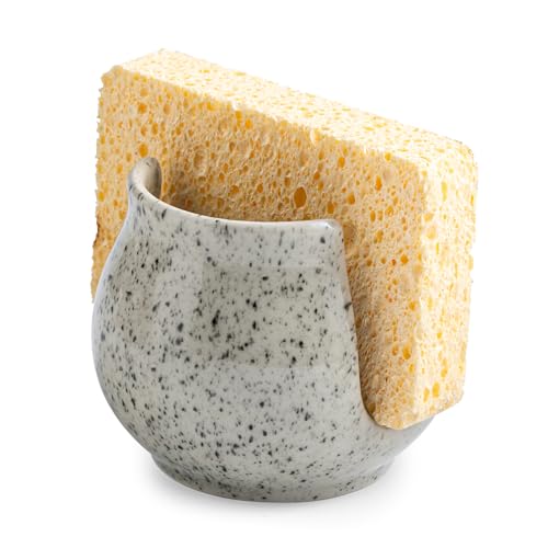 Zoeeker Sponge Holder for Kitchen Sink, Ceramic Dish Sponge Dish Rack Scrubby Caddy Kitchen Organizer Cute Sink Caddy Organizer, Farmhouse Decor, Speckled Glaze - Image 1