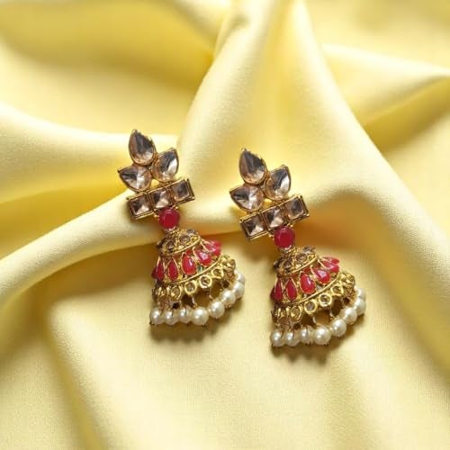 ACCESSHER Pearl Beads Floral Pendant Necklace Set for Women | Elegant Choker & Matching Earrings Jewellery Set | Stylish Necklace Set for Women & Girls (White Red) - Image 4