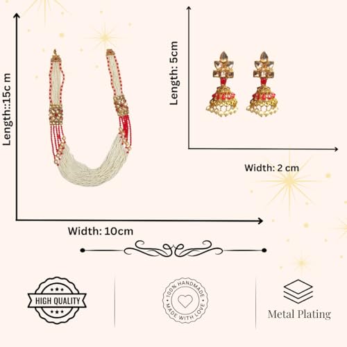 ACCESSHER Pearl Beads Floral Pendant Necklace Set for Women | Elegant Choker & Matching Earrings Jewellery Set | Stylish Necklace Set for Women & Girls (White Red) - Image 5