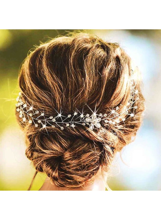 GENBREE Bride Wedding Headband Silver Rhinestone Hair Piece Crystal Flower Bridal Hair Vine Accessories for Women  - Image 3