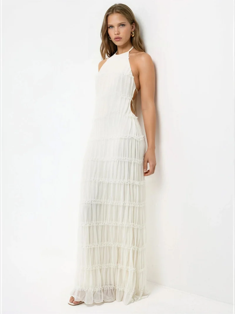 هيكاب Halter Neck Textured Maxi Dress