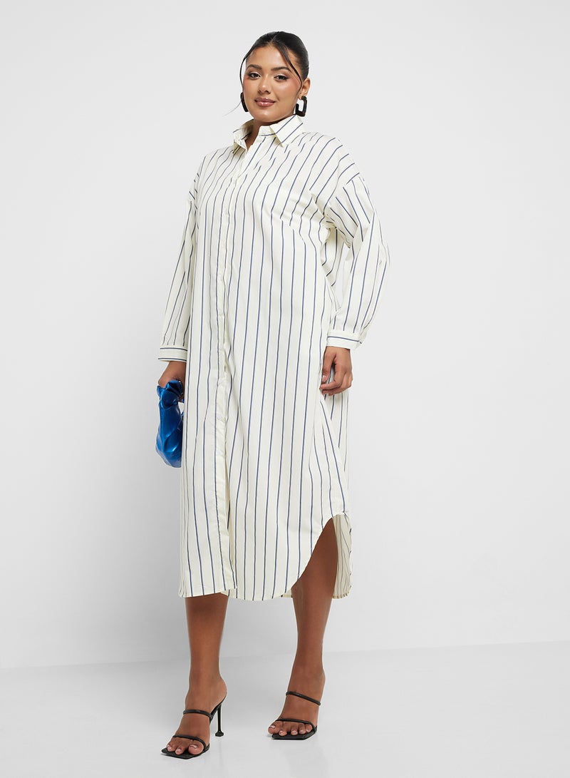 Ginger Plus Striped Midi Shirtdress - Image 1