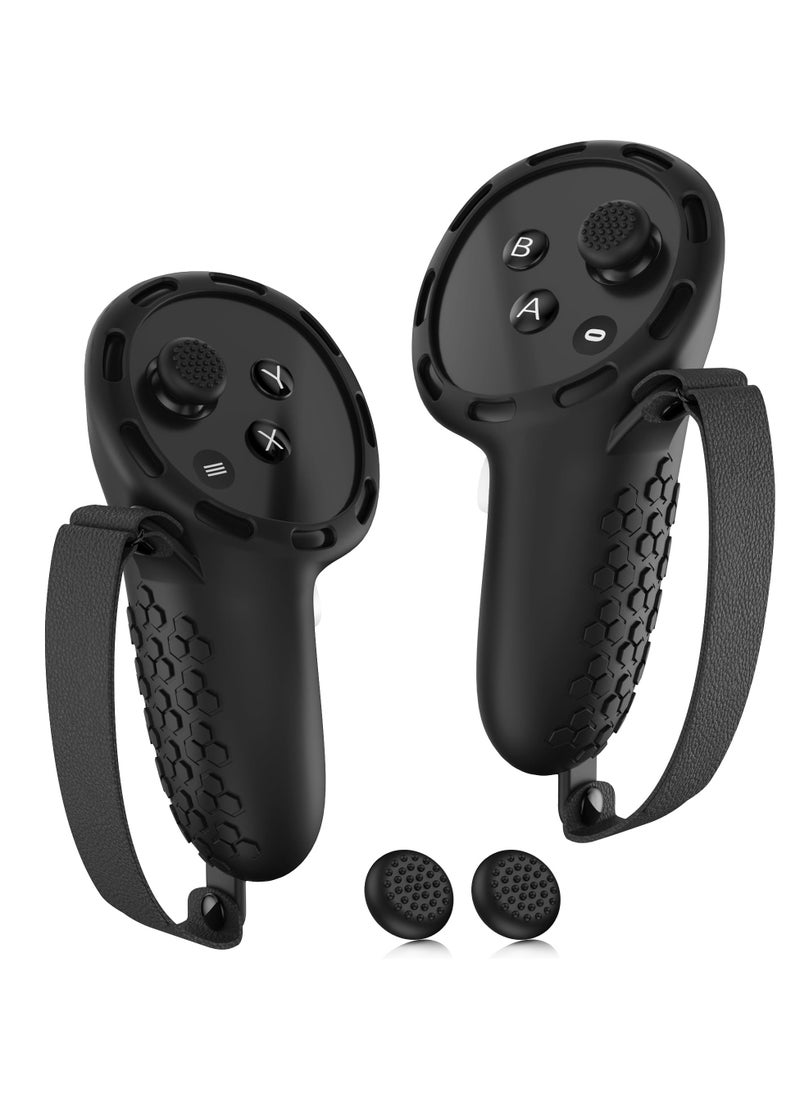 SYOSI Controller Grips for Oculus Quest 3 Comfortable Silicone Cover with Controller Hand Straps 2Pcs Rocker Cap and Joystick Protection Reserve Precise Hole Positions Black  - Image 1