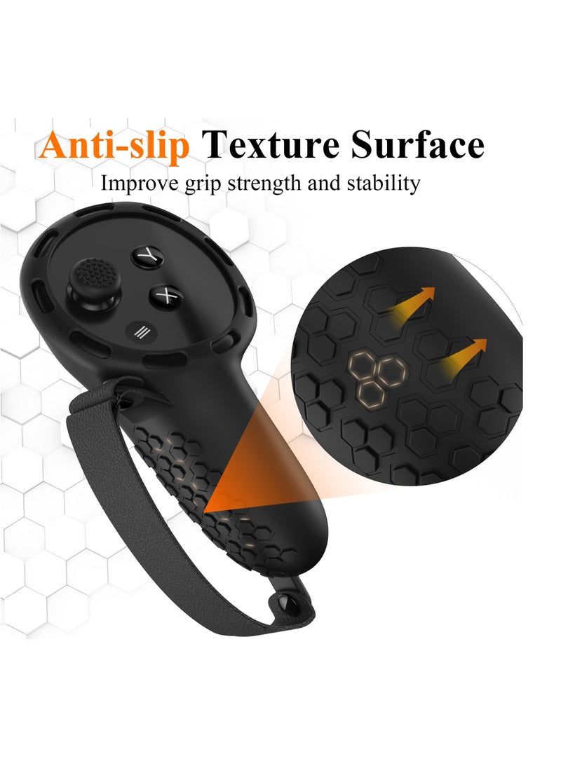 SYOSI Controller Grips for Oculus Quest 3 Comfortable Silicone Cover with Controller Hand Straps 2Pcs Rocker Cap and Joystick Protection Reserve Precise Hole Positions Black  - Image 4
