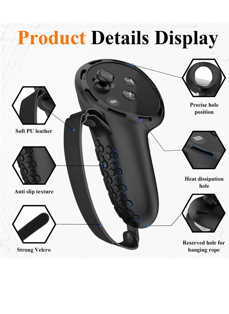 SYOSI Controller Grips for Oculus Quest 3 Comfortable Silicone Cover with Controller Hand Straps 2Pcs Rocker Cap and Joystick Protection Reserve Precise Hole Positions Black  - Image 2
